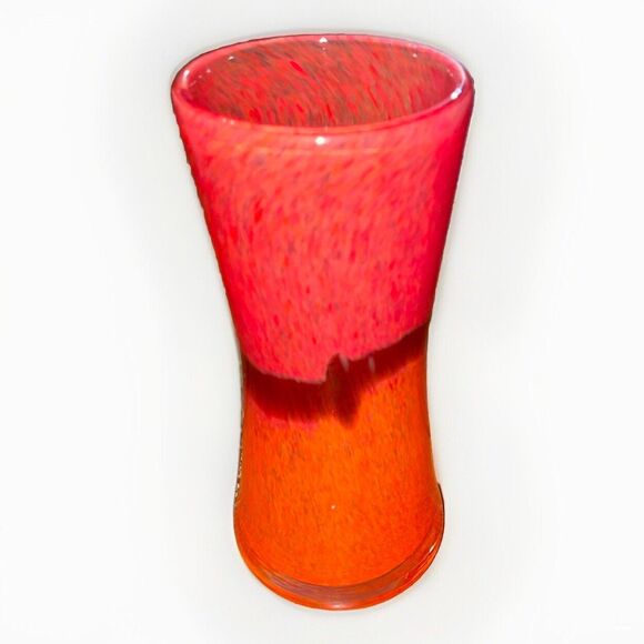 Speckled Art Glass Vase Red Orange 7x2.5 in - Picture 1 of 11
